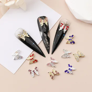 10ks 3D Luxusní Diamond-posázený Barevný Motýl Nail Art Šperky Butterfly Super Flash Slitiny Nehty Dekorace, Doplňky
