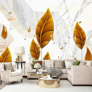 Vlastní 3D Tapety Moderní Jednoduchý Kreativní Golden Leaf Mramorová Foto Nástěnné malby Obývací Pokoj s Jídelnou Pohovka Home Dekor 3D Fresco