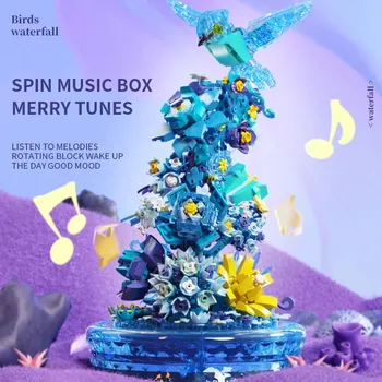 Květ, Pták, Led, Sníh, Vodopád Stavební Bloky Music Box LED Světlo Montážní Model Cihly Hračky pro Děti Puzzle Hračky, Vánoční Dárek