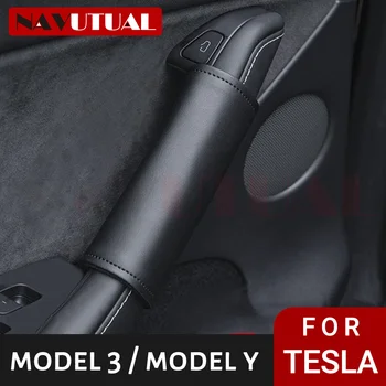 Nejnovější 4KS/SET Dveře Vnitřní Rukojeť Chránič Kryt Kůže Pro Tesla Model 3 Y 2017 - 2023 Auto Interiérové Doplňky, Auto Díly