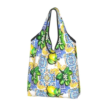 Recyklace Středomořské Dlaždice Letní Ovoce Citrony Nákupní Taška Ženy Tote Bag Přenosné Potravinami Shopper Tašky