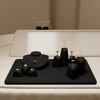Černé mikrovlákno kovové šperky displej stojan, high-end prsteny, náušnice, náhrdelníky stojan, pult, šperky displej rekvizity