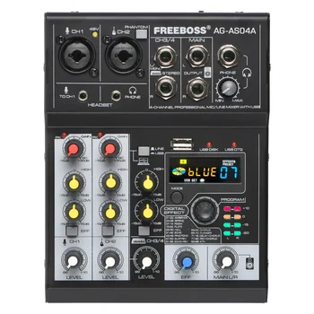 FREEBOSS 88 DSP Efekty, Zvukové Mixážní Konzole, Chytrý Telefon, PC Bluetooth, USB Záznam, Přehrávání 4 Kanály Audio Mixer AG-AS04A-B