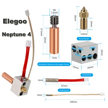 Elegoo Neptun 4 Grafu Kit Upgrade Měděné Trubky, Kov Ohřívač Bloku Mosazná Tryska Topné Tyče Termistor Pro 3D Tiskárny