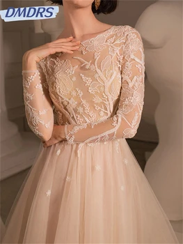 Sexy Krajky Appliquéd Svatební Šaty 2024 Luxusní Šaty s Dlouhým Rukávem Elegantní Tyl Podlaha délka Šaty Vestidos De Novia