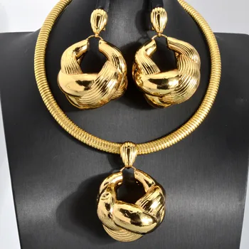 Zlatá Barva Obojek Náhrdelník Náušnice Šperky Sady Pro Ženy, Dubaj, Afrika Luxusní Kvalitní Šperky, Strana, Svatební Doplňky