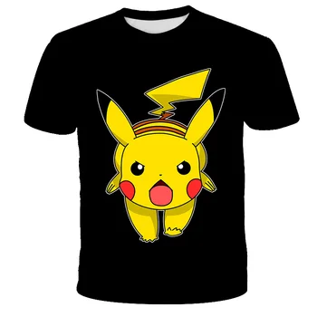 Klasické Univerzální Černé dětské T-shirt Kreslený Pikachu Tištěné Chlapecké Krátký rukáv Módní Dívčí Letní Top Komfortní
