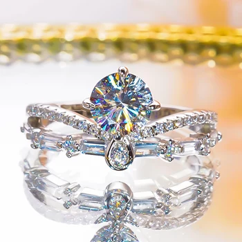 Luxusní s925 Stříbro D Barva Princezna Koruna Moissanite Prsten pro Ženy, Svatební Diamond GRA Osvědčení Výročí Jemné Šperky