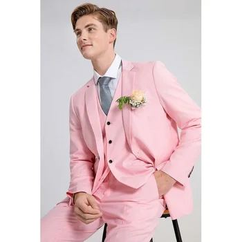 Růžové Pánské Oblek Elegantní Formální Ženicha Svatební Oblek Anglie, Styl Módní Slim Fit Muž Oblek (Sako+Vesta+Kalhoty)