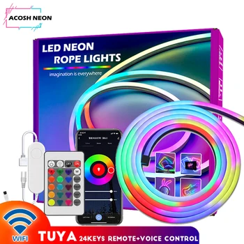 Smartlife Neon Lano Světla Práce s Alexa 12V 5M/16.2 ft RGB Neon Strip Osvětlení S Hudbou, Synchronizace, Barva Měnící Herní Světla