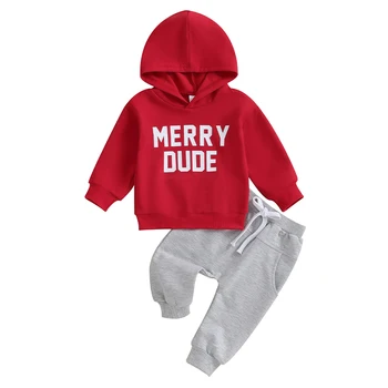 Novorozence Baby Boy Vánoční Outfit Dopis Mikina Mikina Svetr Běžce Kalhoty Batole Pád Zimní Oblečení