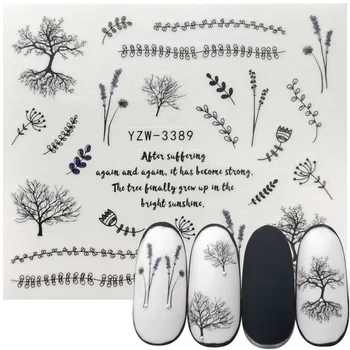 2023 Nové Vzory Noble Black Rostlina Vodní Obtisky Nail Sticker Vodoznak Vločky Jezdce Tetování Nail Art Dekorace