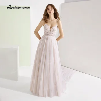 Boho Špagety Popruhy Svatební Šaty 2021 vestido de noiva Plus Velikost Beach Svatební Šaty Elagant Tyl A-line Svatební Šaty