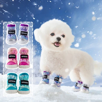 Zimní Zesílené Plyšové Teplé Pes Boty Barva Přechodu Pes Kozačky pro Malé a Střední Pes Anti Slip Nohy Kryt