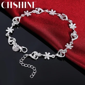 Sexy jemné 925 sterling silver Náramek Módní crystal romantické srdce květ řetěz pro ženy, svatební doplňky, značkové šperky