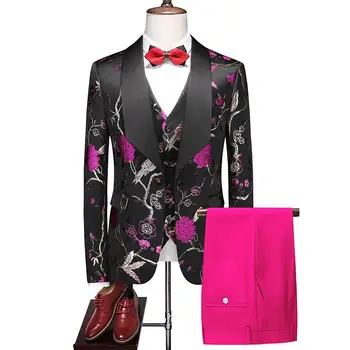Nové (Sako+ Vesta + Kalhoty) pánská Móda Gentleman korejské Obchodní Ležérní Květinový Ceremoniál Hubnutí Britský Styl, 3-dílná M-6XL