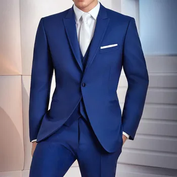 Royal Blue Svatební Oblek pro Ženicha Nosit Obchodní Muži Obleky, 3 Ks Slim Fit Vrcholila Klopě Muž Módní Bunda s Kalhoty, Vesta