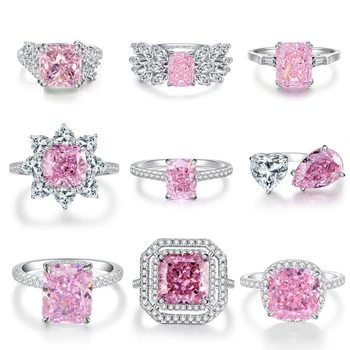 Svítí U S925 Stříbro Drcený Led Cut Růžový Drahokam S Vysokým Obsahem Uhlíku Diamantové Prsteny Jemné Šperky Zásnubní Dárek K Výročí