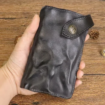 Retro originální kožené peněženky Pánské dlouhé peněženka Rostlinných vyčiněné kůže peněženka Módní karty taška kožená peněženka