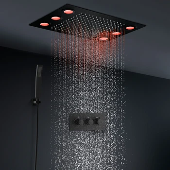 Déšť sprchová hlavice sada LED stropní zapuštěné sprchové Termostatické 2 způsoby mixer černý povrch
