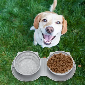 Skládací Pes Silikonové Misky Non-Slip Mat BPA-Zdarma Odolný Přenosný Cestovní Pet Food Krmení Psa/Kočky Misky pro pěší Turistiku, Camping