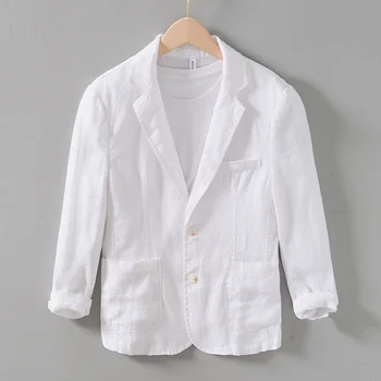 100% Len Premium Kabáty S Polyesterovou Podšívkou Jednoduché Solid Color Dlouhý Rukáv Volné Ležérní Bunda Zdravé Prodyšné Denní Topy