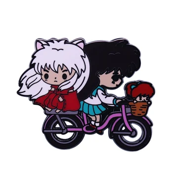 Kolo Inuyasha a Kagome Brož Roztomilé Anime Pár Cyklistické Dobrodružství Smalt Pin Přítel Přítelkyně Dárek
