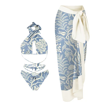 2023 Dámské Tištěné Krku Duté Bikini Popruh Halter Sexy Plavky dvoudílné Plavky Módní jednodílné Něž se Plážové oblečení