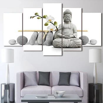 Moderní bytové Dekorace, Malířské Plátno 5 Kusů Zen Orchidej Plakáty HD Tisk Náboženské Buddha Umění Nástěnné Obrázky pro Obývací Pokoj