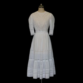 Letní Dámské Edwardian Stylu Vintage Tenké, Lehké Čiré Bavlna, Ramie Bílé Šaty