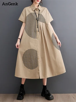 Krátký Rukáv Nadrozměrné Vintage Print Shirt Šaty Pro Ženy Volné Ležérní Dlouhé Šaty Módní Elegantní Oblečení Jaro-Léto Roku 2023