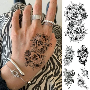 Vodotěsný Dočasné Tetování Nálepka Realistické Skica Růže Flash Tetování Květiny, Ruce, Paže Zápěstí Falešné Tatto Pro Body Art Ženy Muži