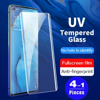 1-4ks Kompletní kryt UV Tvrzené Sklo OPPO Reno 6 pro plus 5 4 3 pro 5G telefon screen protector ochranné fólie, Skla UV lepidlem