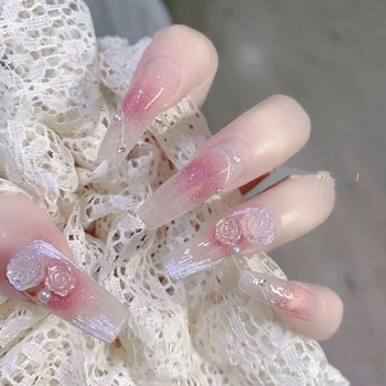 Květ Deco ruční práce Vysoké Kvality Nositelné Baletka Umělé korejské Nail Art Presse na Nehty Tipy Plné Krytí Navržen S Y2k