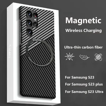 Ultra-tenký Uhlíkových Vláken Případ Pro Samsung Galaxy S23 Plus Ultra 5G Magsafe Magnetické Bezdrátové Nabíjení Kryt Pro Galaxy S23 Ultra