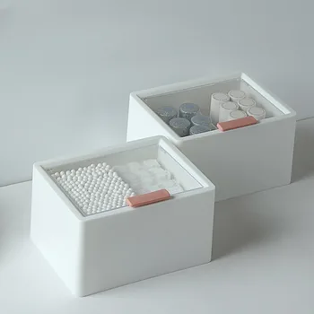 Desktop Jednoduché Prachotěsný Kosmetické Bavlněné Skladování Plastové Dvojité Divize Transparentní Páska Krycí Rtěnka Úložný Box Velkoobchod