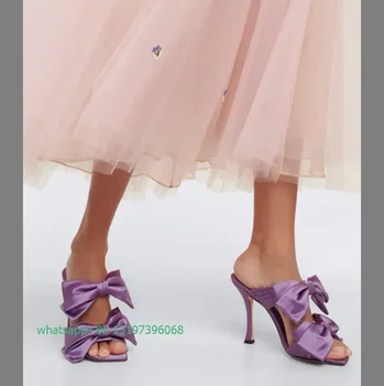 Lady fialové barevné skvrny motýlka design čerpadla slingback open square-toe jehlové podpatky elegantní banket šaty shigh podpatky velikost 46
