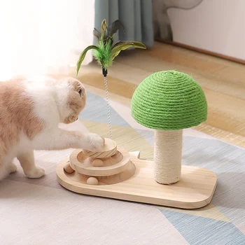 2023 Nové Sisal Míček Masivního Dřeva Rotační Stůl pro Cat Self-zábava Puzzle Odolný Cat Stick Školení Hračka Kočka Dodávky