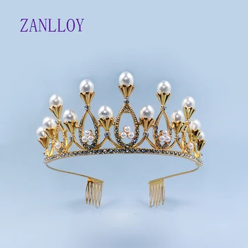 ZANLLOY Módní Perly Svatební Vlasy Příslušenství Barokní Crystal Čelenky a Korunky Svatební Vlasy Šperky Párty Dárky Zlaté Barvy