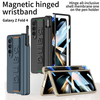 Magnetické Otočné Náramek Telefon Pouzdro Pro Samsung Galaxy Z Fold 4 Závěs Všichni-zahrnovat Fold4 Zadní Kryt S Držák na Pero Přední Filmu