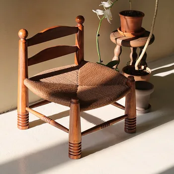Francouzské retro lano židle dětské nízké stoličce ratan vintage designer domů