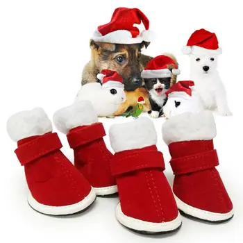 4ks Zimní Pet Pes Boty Anti-skluzu Sněhu Boty pro Malé Psy Tlusté Kočky Štěně Boty, Ponožky, Pet Santa Boty