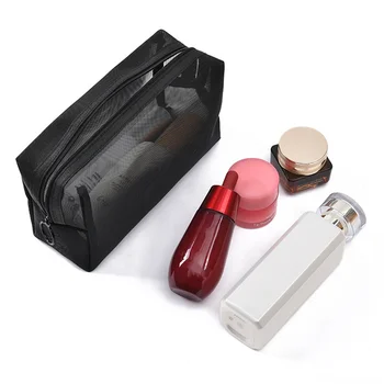 1ks Černá dámská Kosmetická Taška Mesh Storage Organizátor pro Kosmetiku penál Cestování Dívka Kartáč Toaletní Make-up Pouzdro