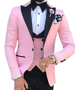 2023 Muži Růžové 3 Ks Obleky Pro Muže Zakázku Ženicha Mládenci Smokingy Svatební Pánské Oblek Terno Masculino(Sako+Kalhoty+Vesta)