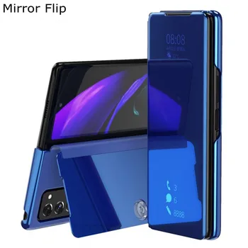 Chytré Flip Pouzdro Pro Samsung Galaxy Z Fold 4 3 2 1 5G W20 W21 Zrcadlo, Oplechování, PU Kůže, Stojánek Nárazuvzdorný Telefon Kryt Funda