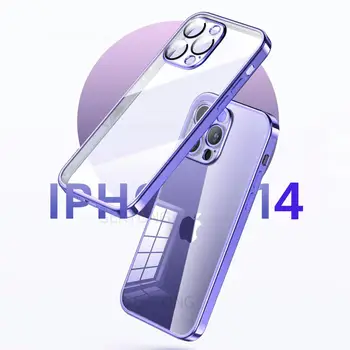Pouzdro Pro iPhone 14 Pro Max 11 13 12 Pro XS Max XR X SE 2022 8 7 Plus Objektiv Fotoaparátu Ochranné Sklo Transparentní Pozlacený Kryt Telefonu
