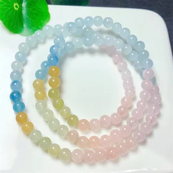 Přírodní Morganite Trojitý Kruh Náramek Léčení Módní Crystal Reiki Fengshui Šperky Dárek k Narozeninám 5,8 mm 1ks